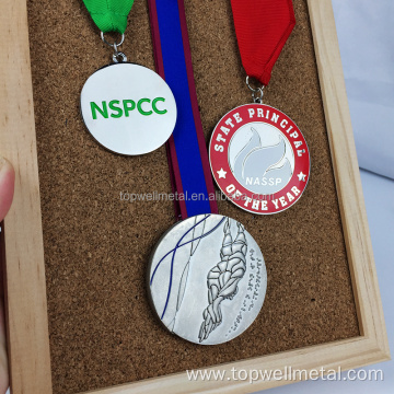 Zinc alloy gold custom sports medal with ribbon